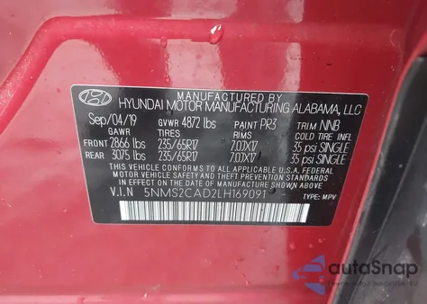 2020 Hyundai Santa Fe Se from USA, damaged, VIN 5NMS2CAD2LH169091